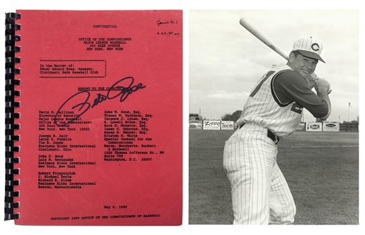 Pete Rose Autographed 1989 John Dowd Report to The Commissioner Of Baseball and 11x14 B&W Photo (JSA)